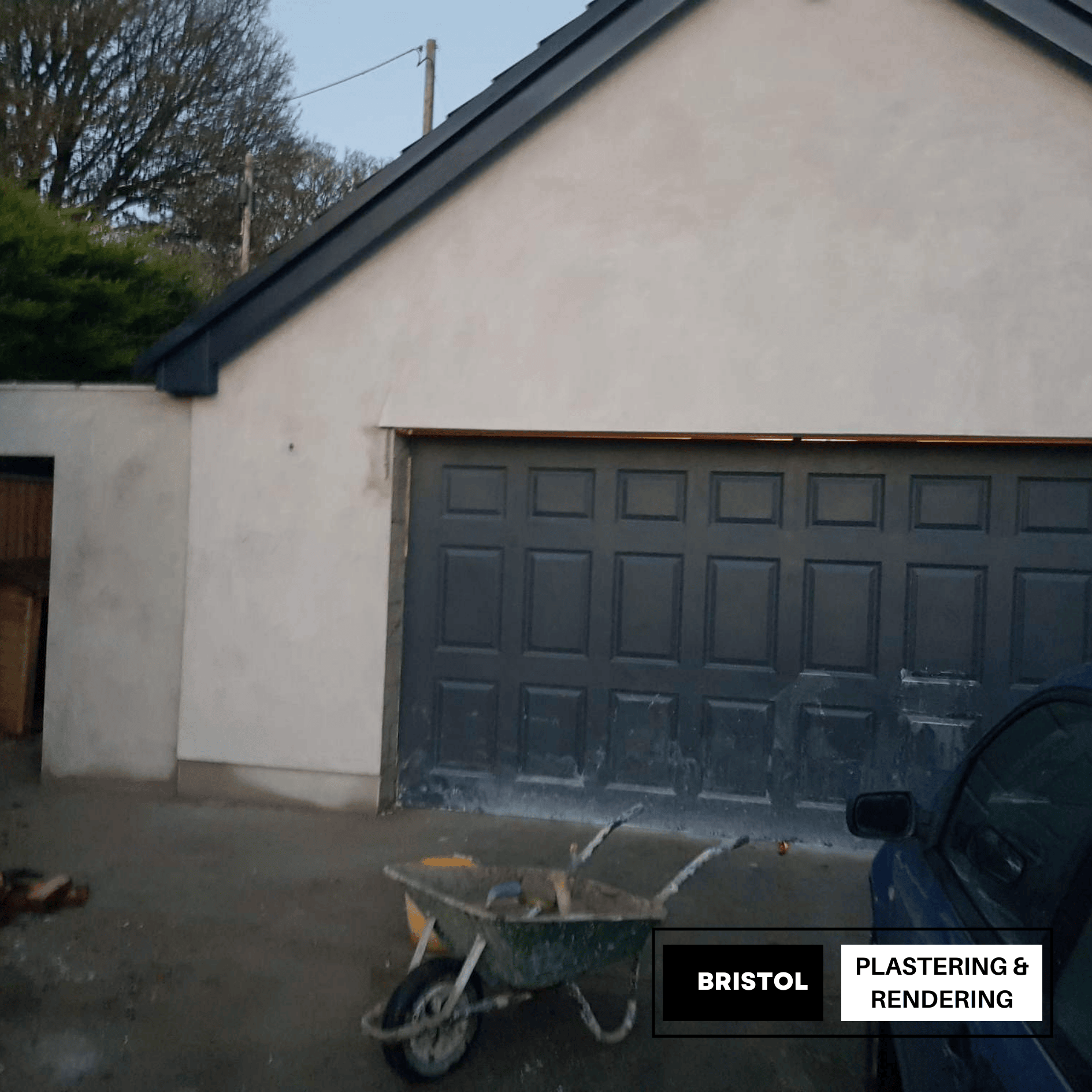 Render on a Garage in bristol, done by bristol plastering and rendering.