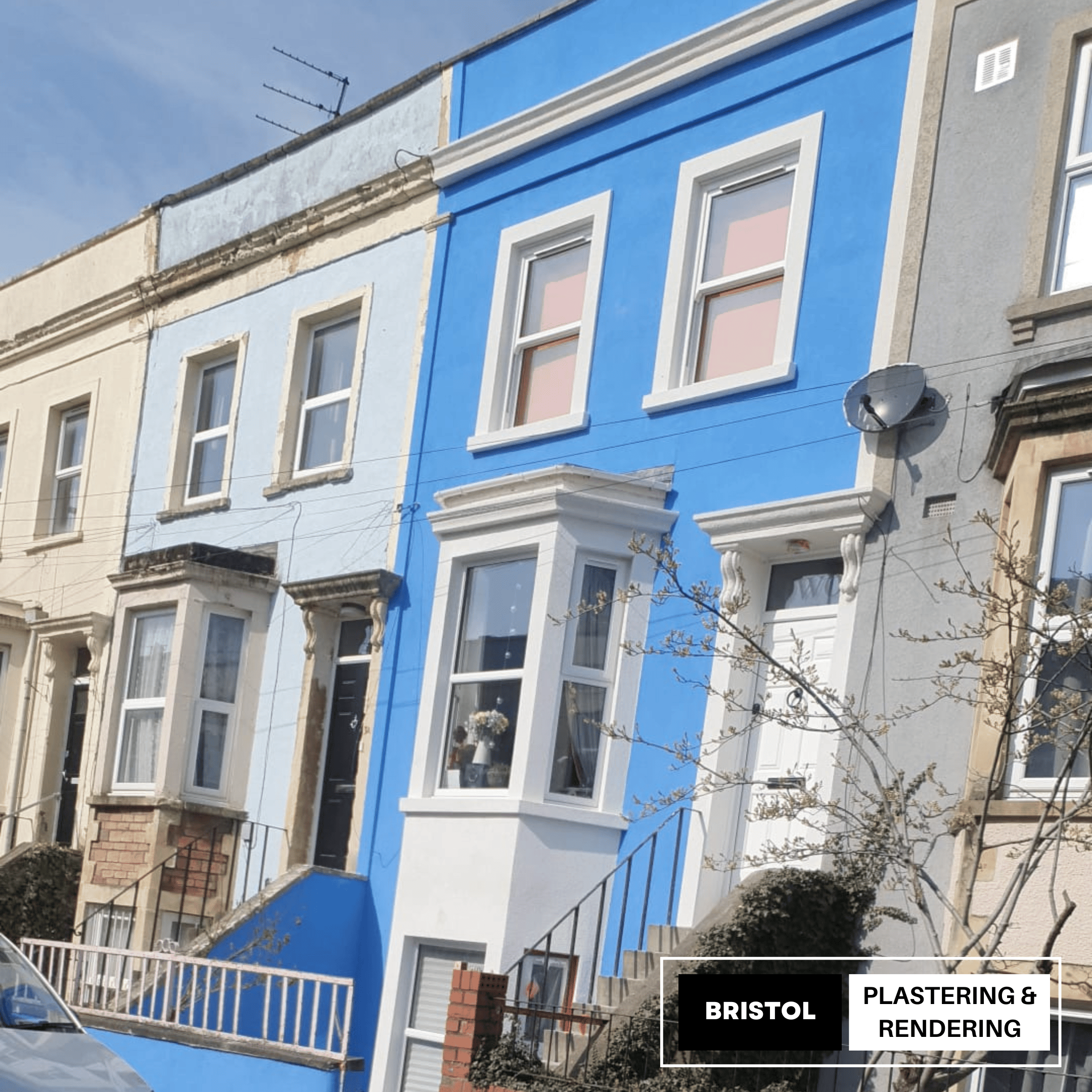External house rendering in Bristol - Blue Silicone Render