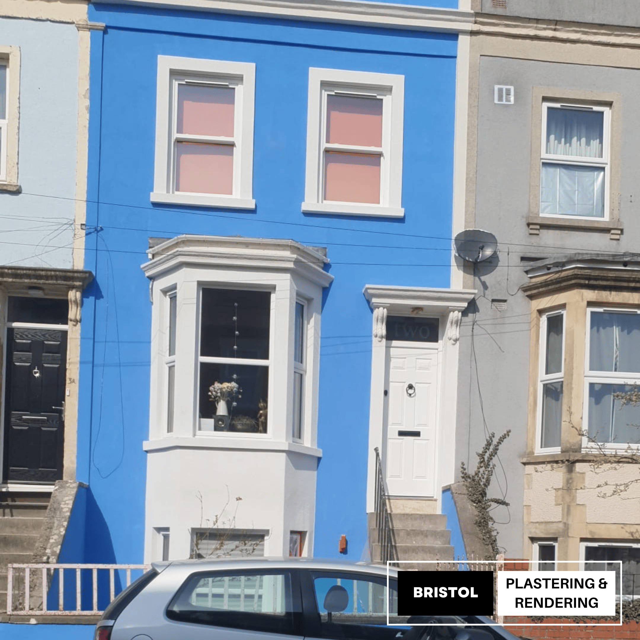 External house rendering in Bristol - Blue terrace